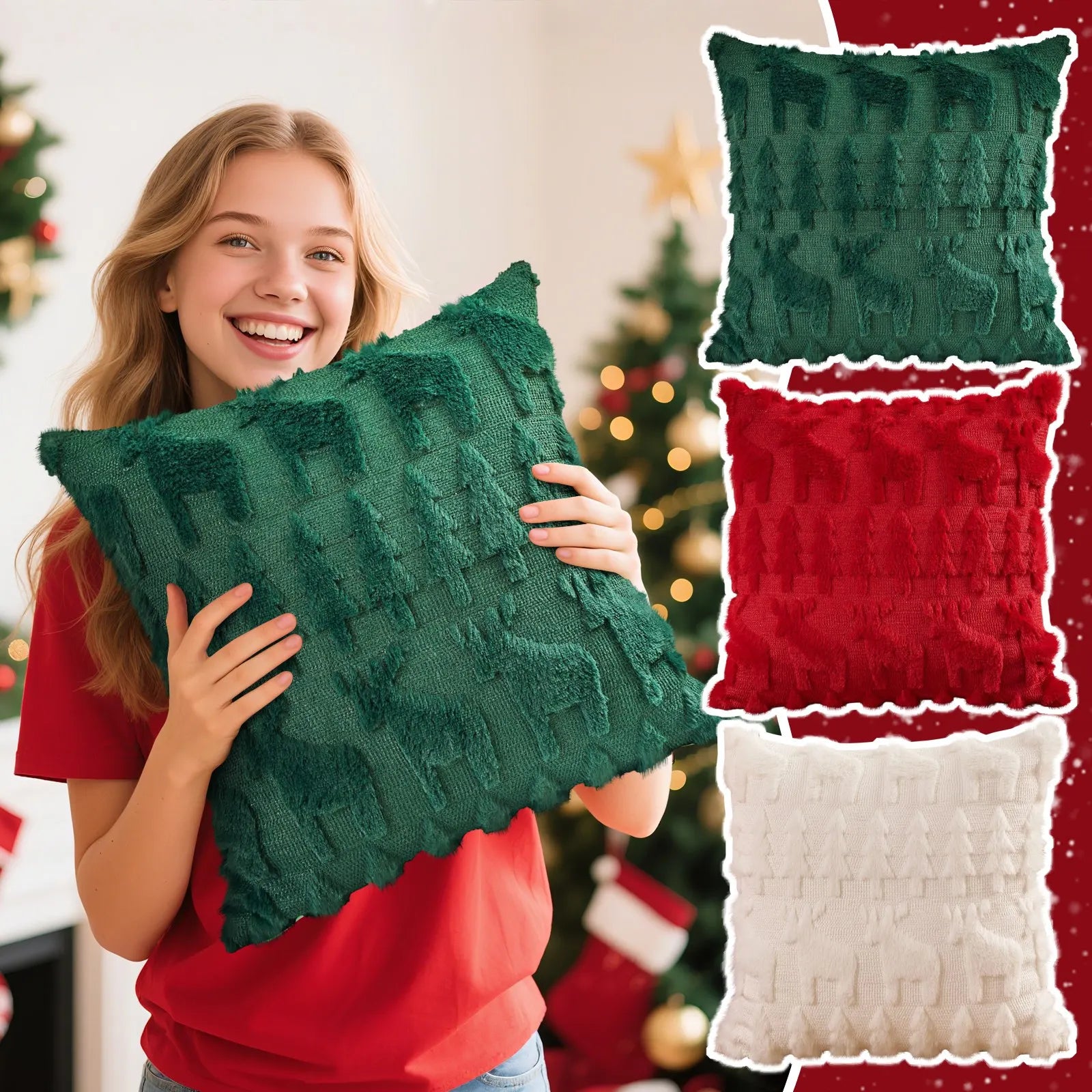 Taie d'oreiller motifs 3D de Noël